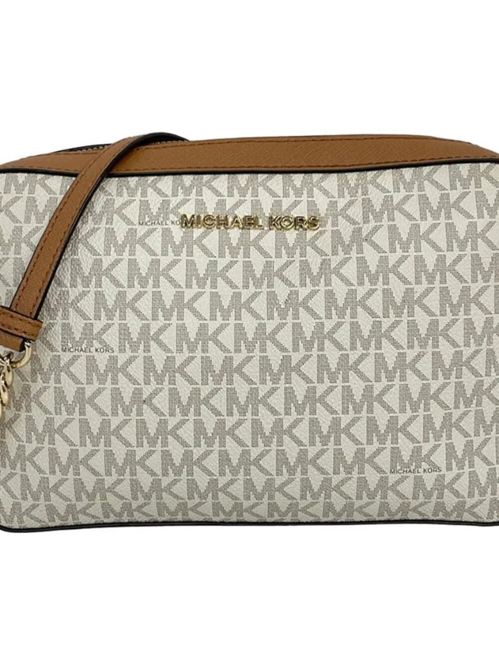 MICHAEL KORS White Light Brown PVC Shoulder Bag